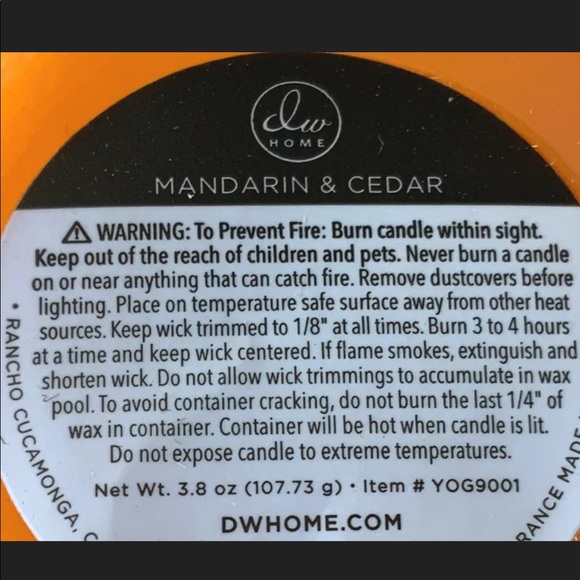 DW HOME CANDLE MANDARIN CEDAR ENERGIZE SCENTED MINI NEW 3.8 oz - Picture 4 of 4